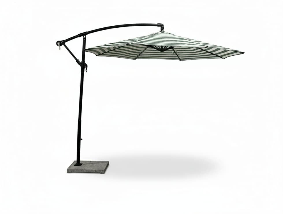 Imported Round Side Pole Garden Umbrella – Green / White Stripe Fabric Outdoor Furniture in Kirti Nagar Delhi